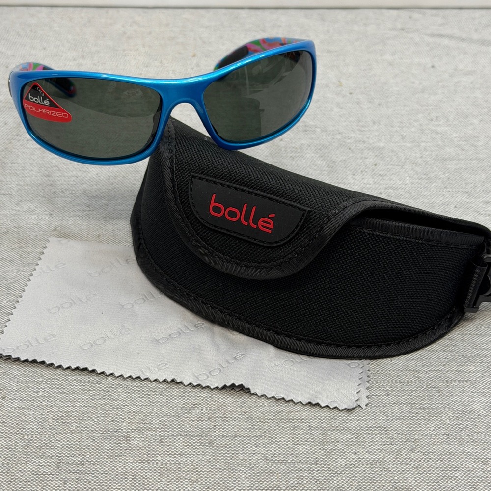 Bolle Anaconda‎ 11495 Polarized Sunglasses Metallic Blue Sport Wrap New Case
